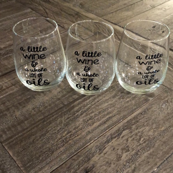 3 stemless wine glasses. A Little Wine & a Whole Lots of Oils. - Picture 6 of 6